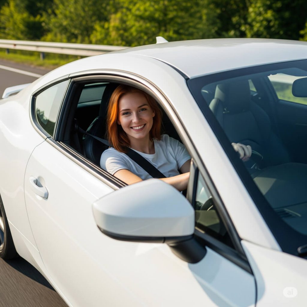 Happy-customer-driving-a-clean,-modern-car